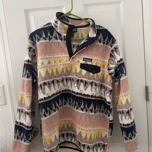 Patagonia Pink and Yellow Geometric Fleece Sweater